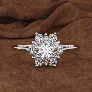Sweet Round Flower Pure Zircon Thin Silver Dainty Ring for Women, VIP385